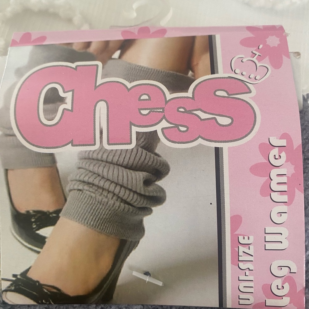 Chess Ribbed Leg Warmers in Light Gray